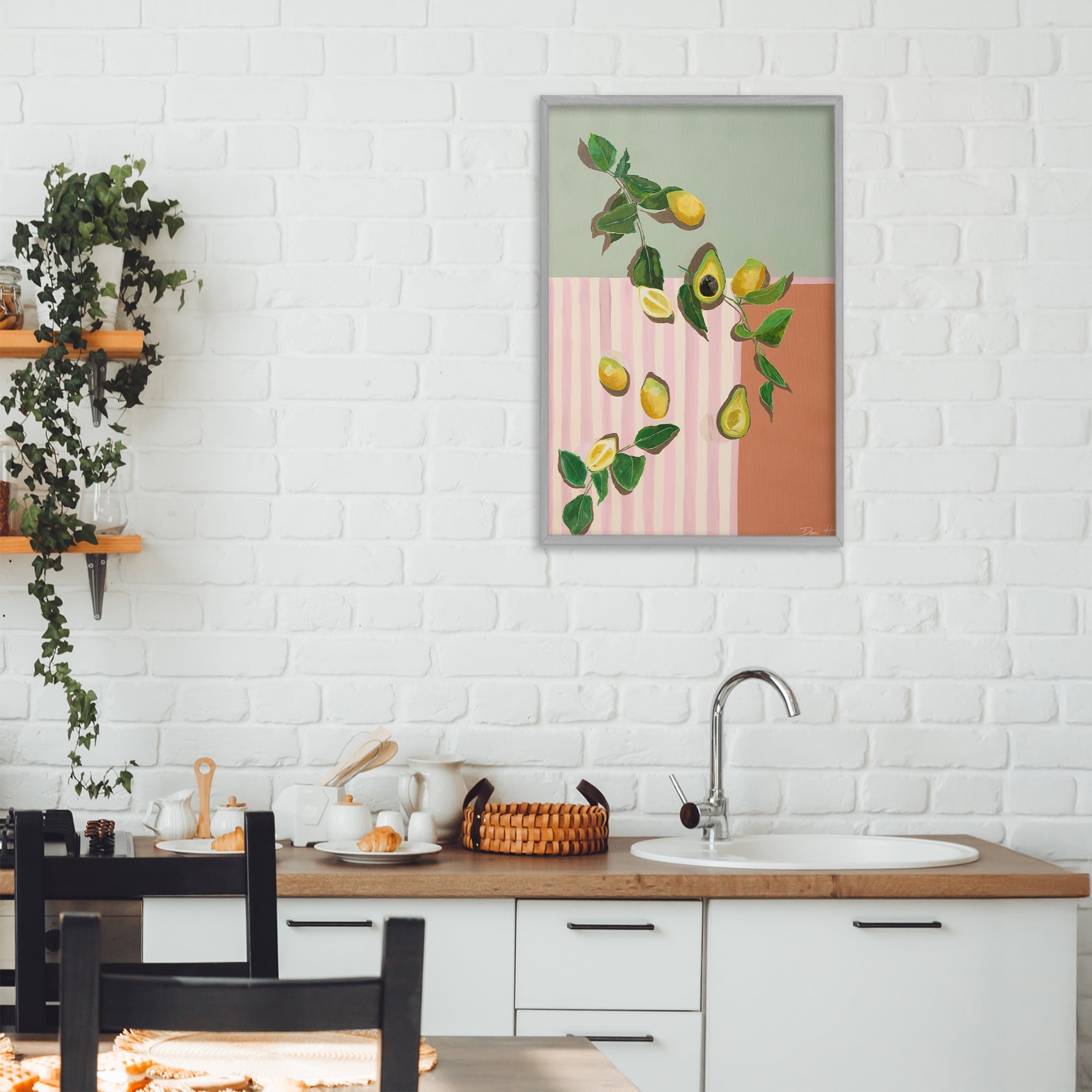 Stupell Industries Midcentury Avocado & Lemons Gray Framed Giclee Art, design by Dani Heyward