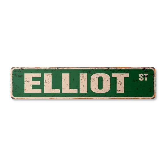 ELLIOT Vintage Plastic Street Sign Childrens Name Room Sign | Indoor/Outdoor | 18" Wide