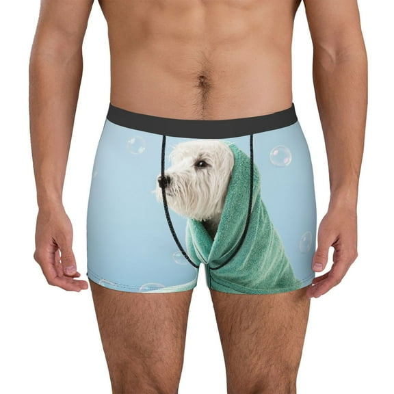 Vsdgher Dog Wrapped in Towel Pattern Men's Boxer Brief Underwear,Soft Funny Underwear for Men-Small