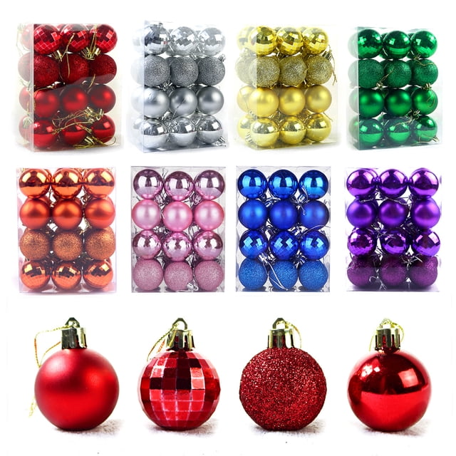 Neinkie 24 Pcs/Set 4cm Christmas Tree Ornament with Rope Christmas Tree Decoration Shiny Reflective Classic Xmas Balls for Shopping Mall