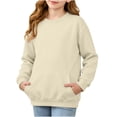 thumbnail image 3 of Abtuhar Fall Winter Sweatshirt Pullover for Middle Big Girls Solid Long Sleeve Crew Neck Tops with Side Pockets for 5-15 Years, 3 of 5