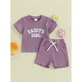thumbnail image 2 of Liacowi 2Pcs Kids Girls Summer Clothes Toddler Baby Girl Beach Outfit 6M 1T 2T 3T Letter Print Short Sleeve Round Neck T-Shirt +Ribbed Shorts, 2 of 9
