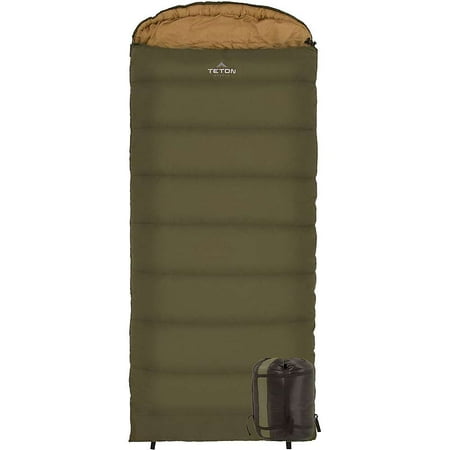 TETON Sports Celsius XL -18 Degree C / 0 Degree F Flannel Lined Sleeping Bag (90"x 36", Green, Right Zip)