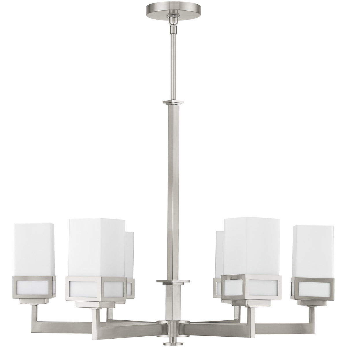 6 Light Brushed Nickel Chandelier with Hand Blown Satin Opal White Glass Shade