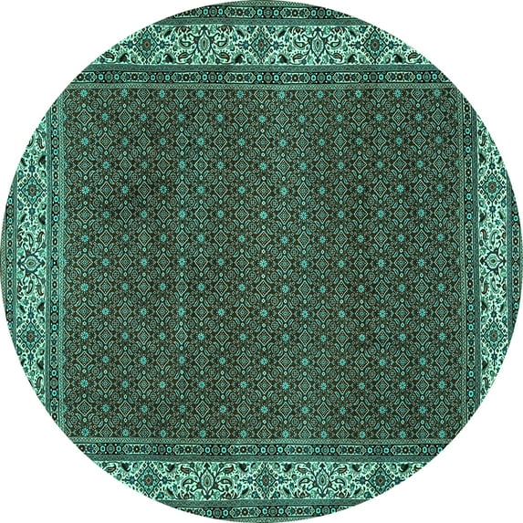 Ahgly Company Machine Washable Indoor Round Persian Turquoise Blue Traditional Area Rugs, 7' Round