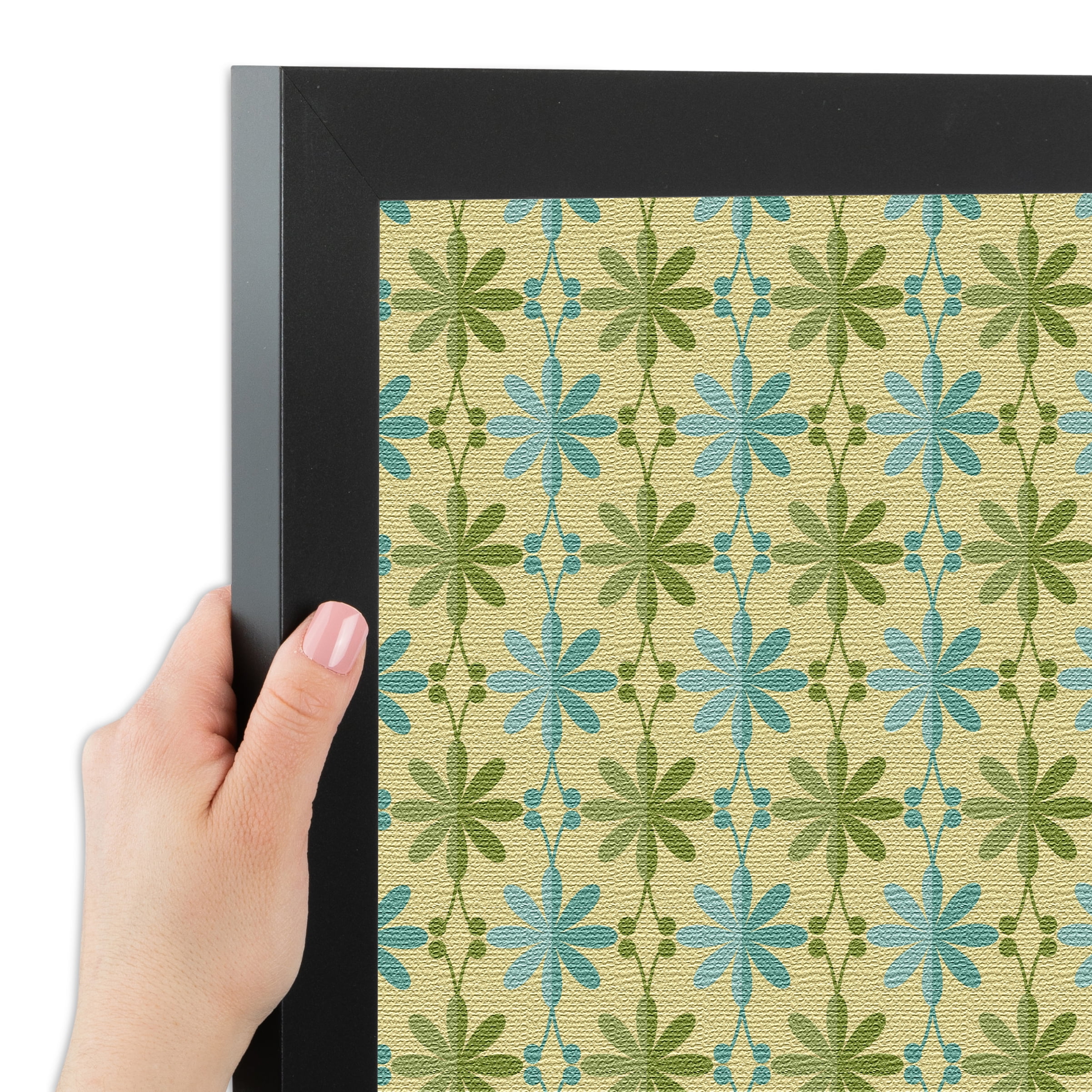 PinPix 20x14 Custom Cork Bulletin Board Floral Blue And Green Poster Board Has a Fabric Style Canvas Finish, Framed in Floral Blue And Green, by ArtToFrames (PinPix-551)