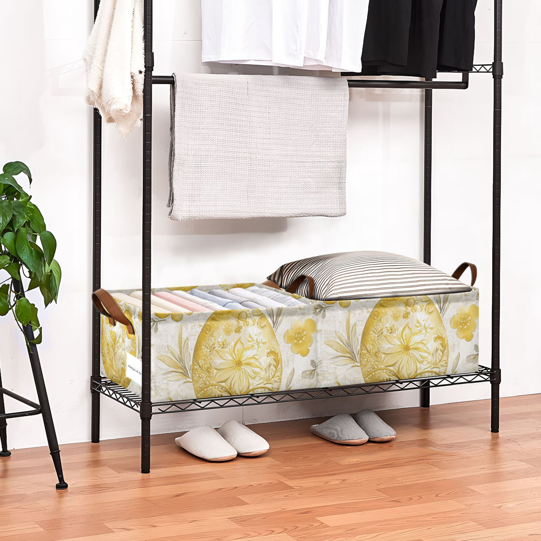 Gold Easter Eggs Storage Bins with Handles Foldable Storage Baskets for Shelves Organizer Cloth Baskets