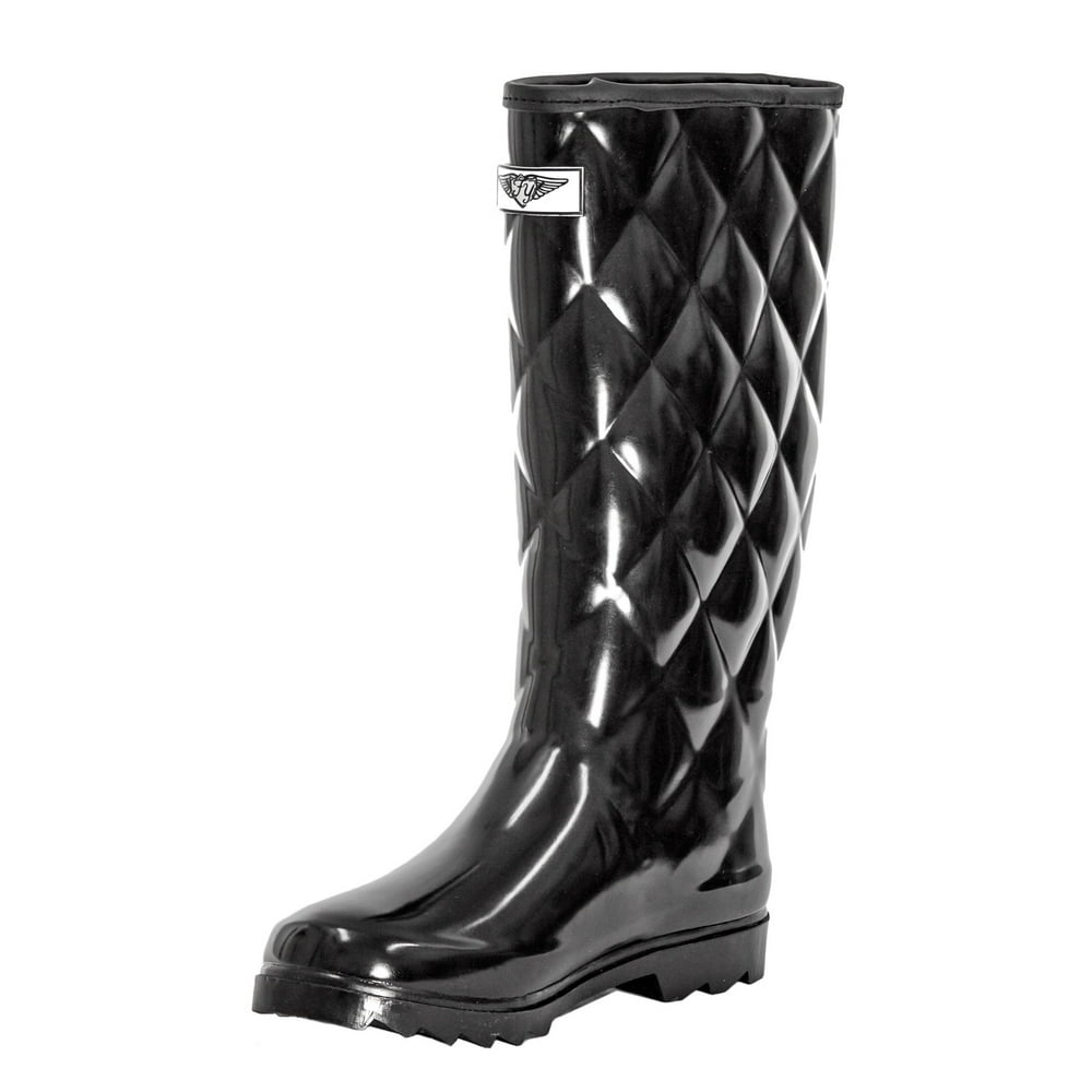 Forever Young - Women Quilted Style Black Rubber Rain Boots - Walmart ...