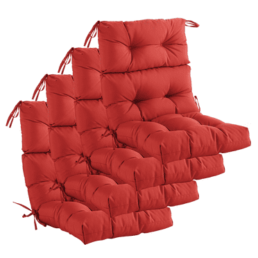 YOOZEKU Outdoor Indoor High Back Chair Cushions Set of 4,Waterproof All-Weather Patio Adirondack Rocking Seat Back Chair Cushions for Outdoor Furniture with Ties,45x22 Inch, Red
