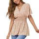 thumbnail image 1 of Blusa con cuello en V para mujer, cintura fruncida, manga corta, estampado floral, transpirable, para fiesta, salida a la calle, rosa, L, 1 of 7