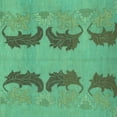 thumbnail image 1 of Ahgly Company Machine Washable Indoor Square Oriental Turquoise Blue Modern Area Rugs, 7' Square, 1 of 4