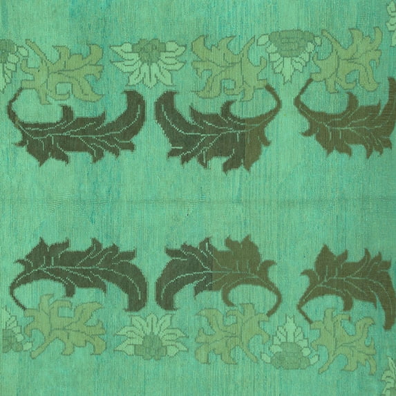 Ahgly Company Machine Washable Indoor Square Oriental Turquoise Blue Modern Area Rugs, 7' Square