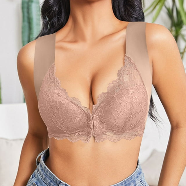 Kabnic Wireless Plus Size Bras, Full Coverage Bras, Ladies' Fashion Comfortable Soft Solid Color Front Opening Underwear Plus Size Bra Gathered Gathered Accessory Breast Daily Bra