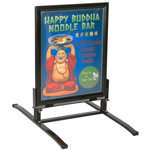 Displays2go 22" x 28" Sidewalk Sign, Waterproof, Snap Frame, Spring Base, 2 Sided, Black (OWS2228B)