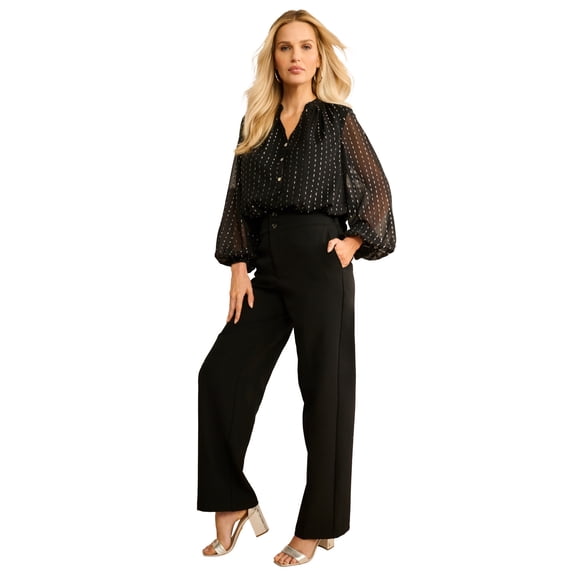 Roaman's Women's Plus Size Lurex Popover Henley Blouse