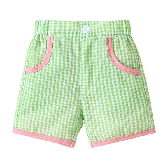 Lopecy-Sta Cute Shorts for Children Beach Wear Children's Elastic Waisted Checkered Shorts Summer Casual Straight Leg Plaid Shorts