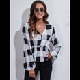 thumbnail image 4 of Top de Larga para Mujer, Jersey Fino, Cuello en V, Abullonada, Babydoll, Ligero, de Poliéster Cuadrícula Grande L, 4 of 10