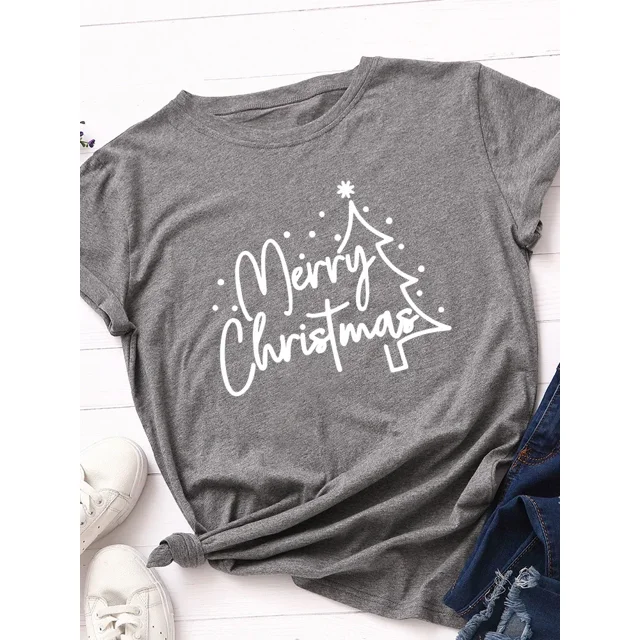 Camiseta con estampado de árbol de Navidad para Mujer, blusa holgada de manga corta con cuello redondo para Mujer, ropa para Mujer