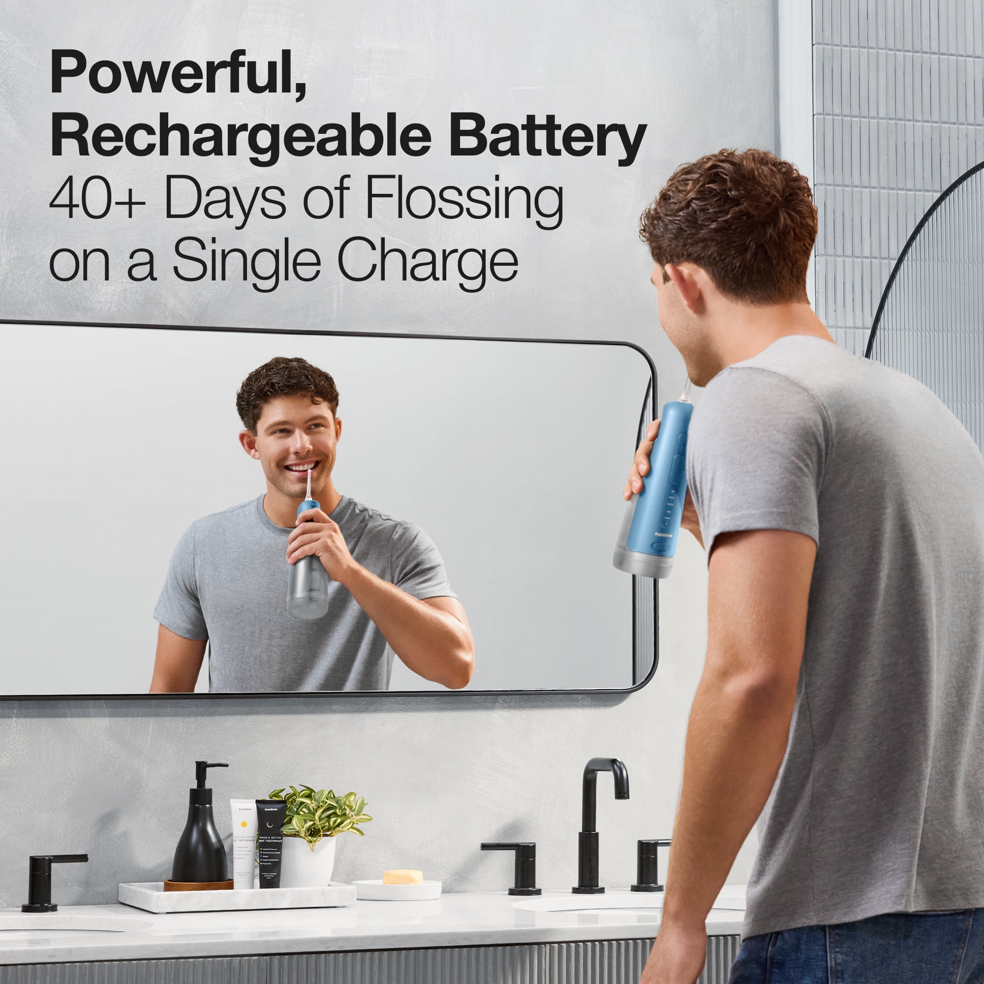 AquaSonic Precision Rechargeable Cordless Water Flosser with Travel Bag and 2 Standard Flossing Tips - Blue