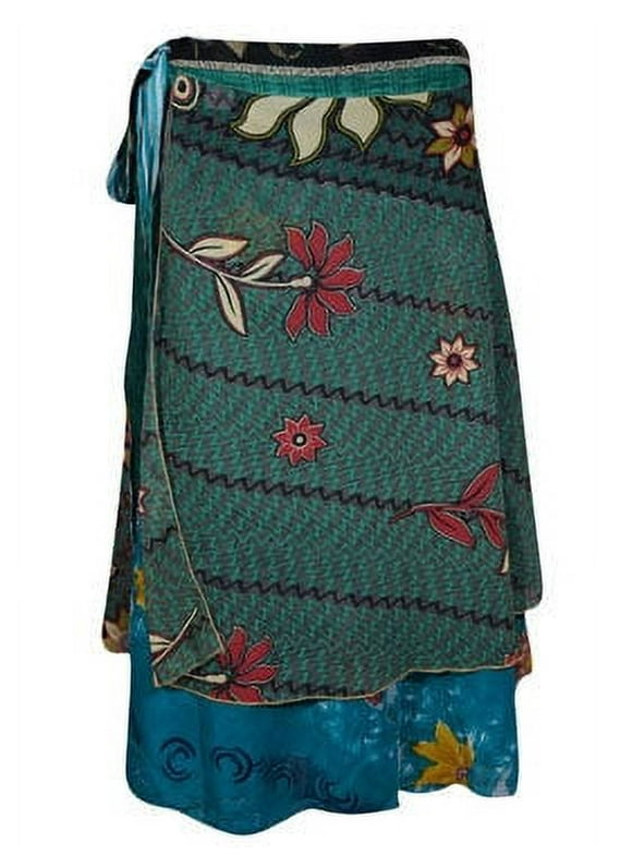 Mogul Womens Magic Wrap Skirt, Blue, Floral Skirts One size