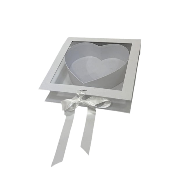 Caja de presentación en forma de corazón con tapa transparente para regalos florales, dulces y chocolates. Blanco