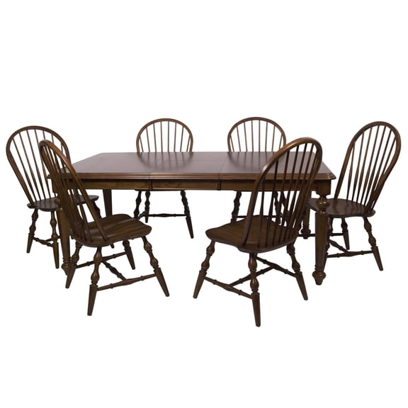 Extendable Dining Set 8 Seater - Rectangular Table with Butterfly Leaf - Distressed Brown Finish