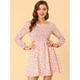 thumbnail image 2 of Vestido floral Allegra K de Manga Larga con Cuello Cuadrado Y fruncido Rosa XS, 2 of 6