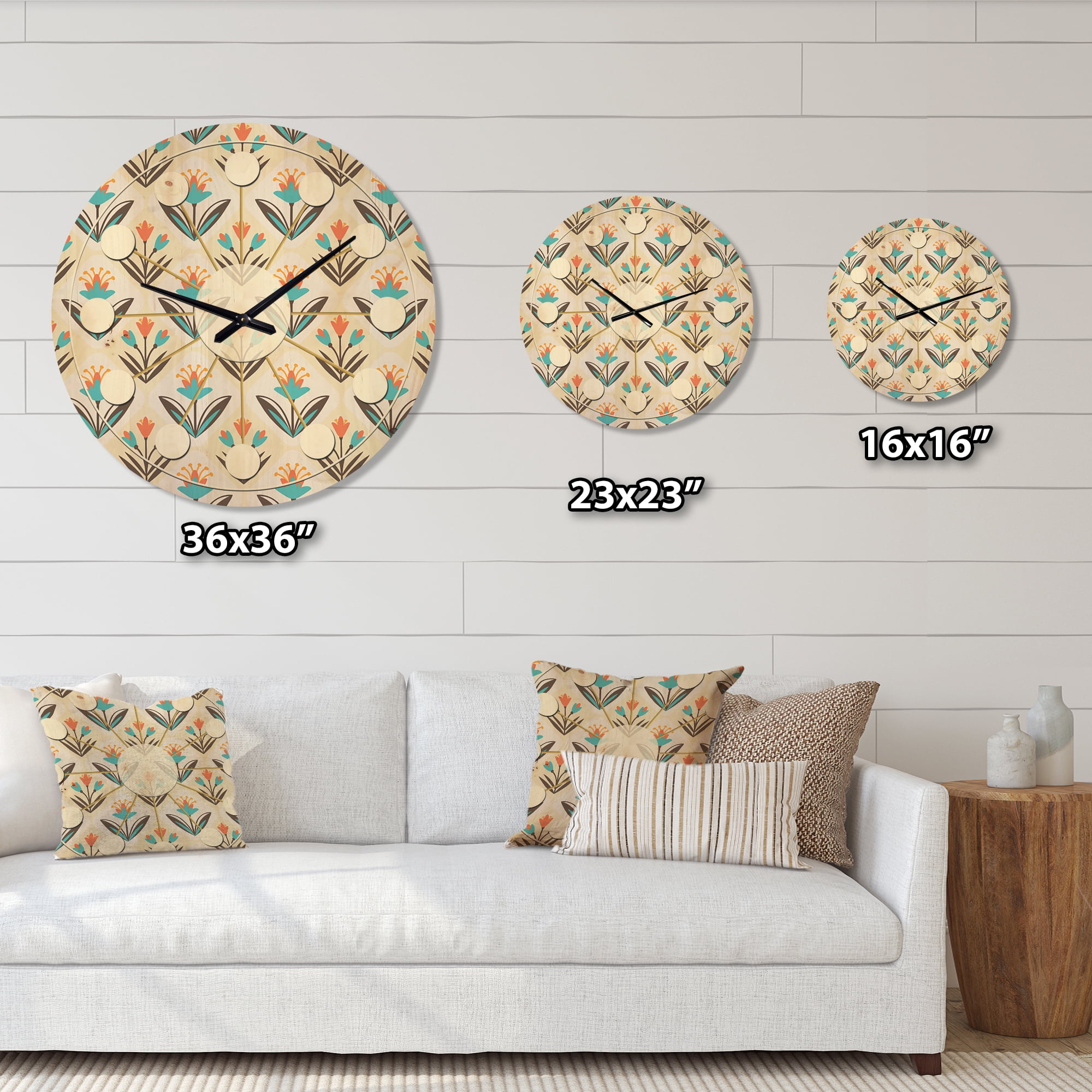 Designart 'Floral Ornament With Pattern' Mid-Century Modern Wood Wall Clock