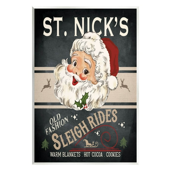 St. Nick's Sleigh Rides Vintage Style Sign Holiday Graphic Art Unframed Art Print Wall Art