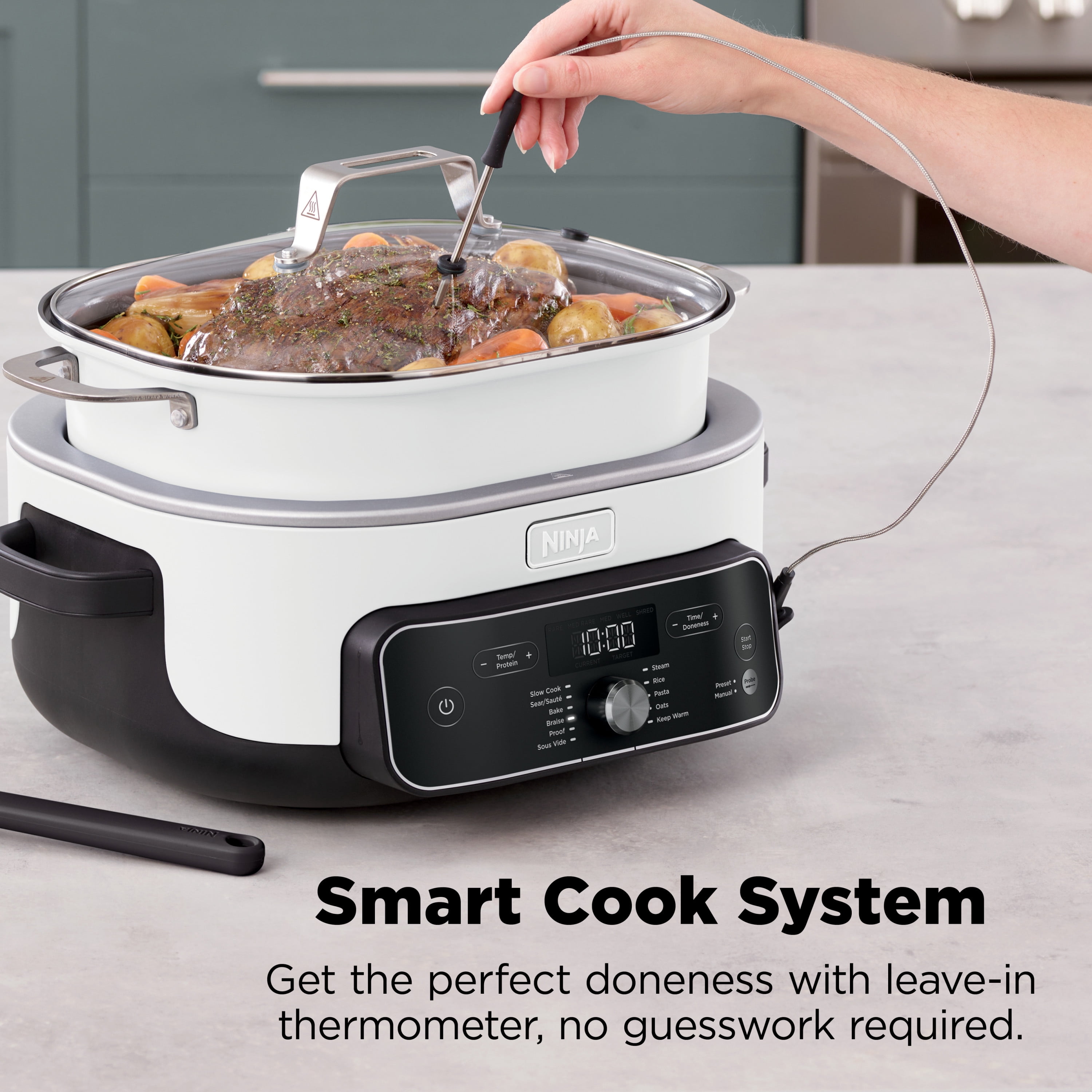 Ninja 17-in-1 PossibleCooker PRO 8.5 Qt Multi-Cooker, Slow Cook, Bake, Sear, with Smart Cook System,Oven Safe Pot to 500°F, MC2052CO White