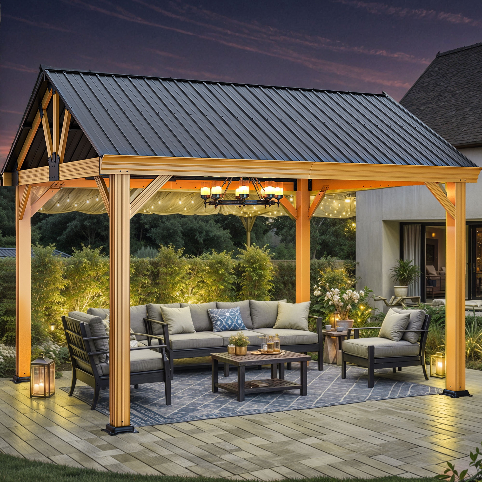 Uforic 11' x13.8' Outdoor Gazebo, Hardtop Gazebo with Galvanized Steel Top Pavilion Gable Roof, for Patio, Garden, Balcony