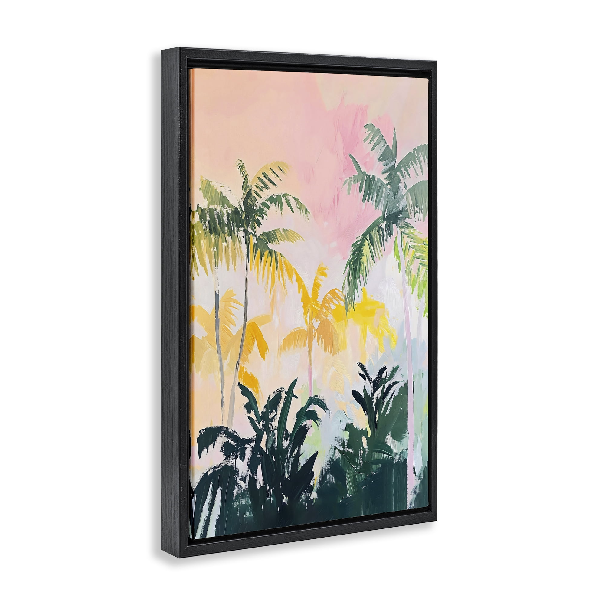 Stupell Industries Pastel Palms in Morning Glow Black Framed Floater Canvas Wall Art, design by The Prints Vibe
