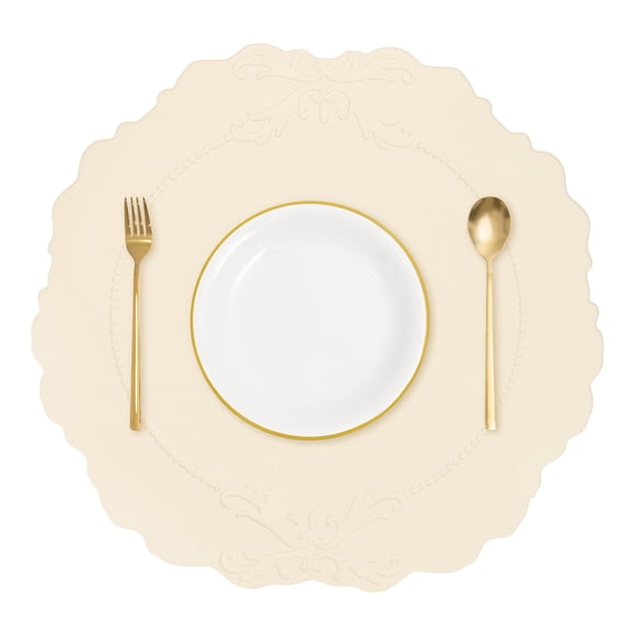 Leather Round Placemats, Washable Table Placemats, Beige