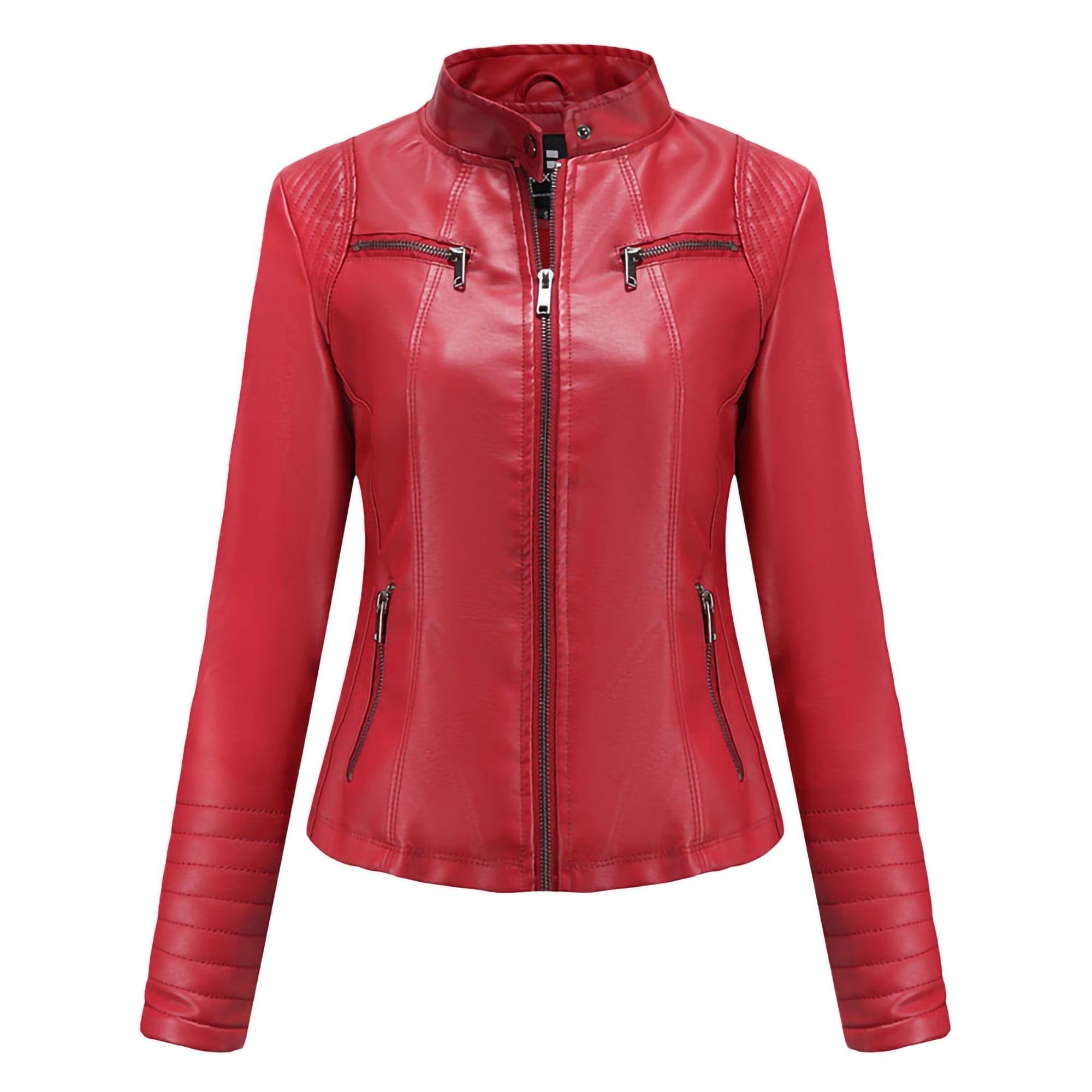 High neck leather jacket womens hot sale