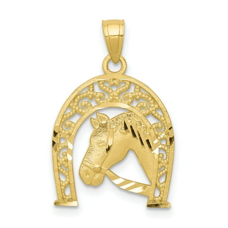 Horseshoe Italian Charm - 10k Yellow Gold Good Luck Horseshoe Horse Pendant Charm Necklace Italian Horn Animal For Women