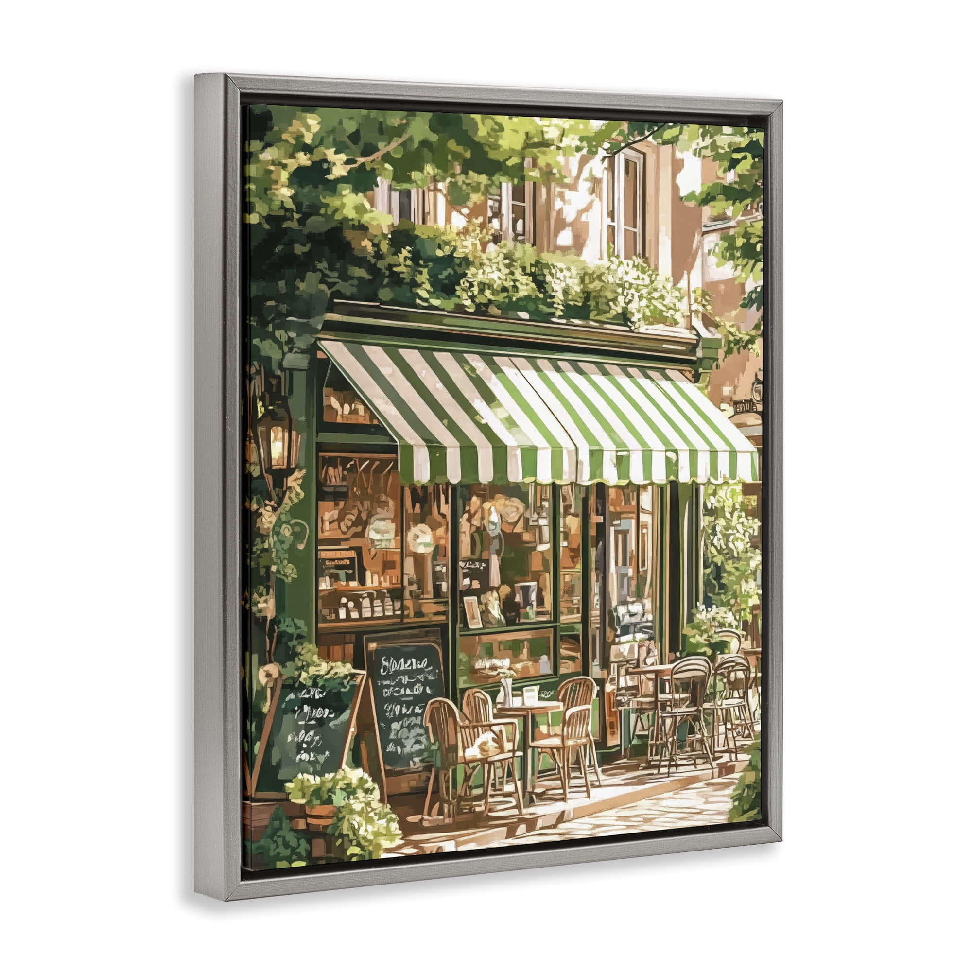 Stupell Industries Coffee Shop Awning & Greenery Gray Framed Floater Canvas Wall Art, design by LSR Design Studio