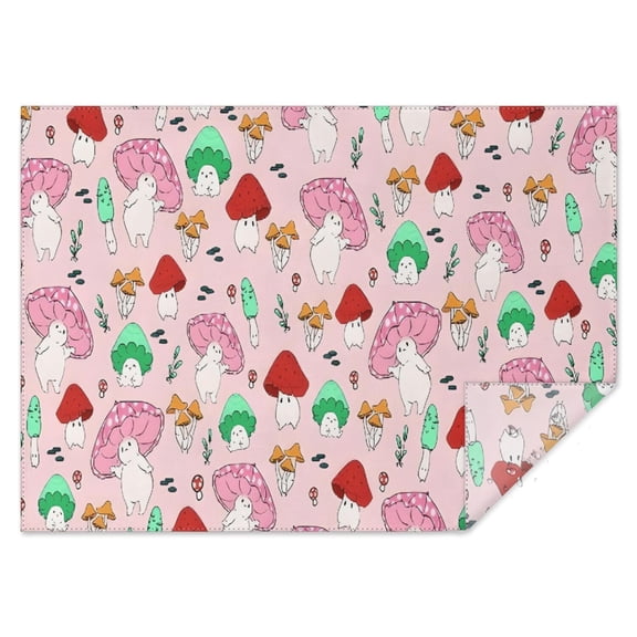 Pink Mushroom Cartoon Light Pattern Rectangle Tablecloth 60"x84",Waterproof Polyester Rectangle Table Cloth, Wipeable Spillproof Polyester Tablecloth for Dining, Camping, Indoor and Outdoor