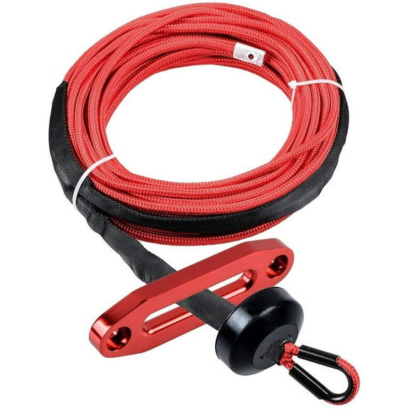 Astra Depot Set 50' x 1/4" 7000lbs Red Synthetic Winch Rope   Aluminum Hawse Fairlead   Rubber Stopper Fit SUV ATV UTV KFI Pickup Truck 6" Bold Mount