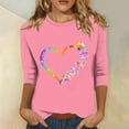 thumbnail image 2 of ICHUANYI Women's Trendy Print T-shirt 3/4 Sleeves Blouse Round Neck Casual Tops, 2 of 4