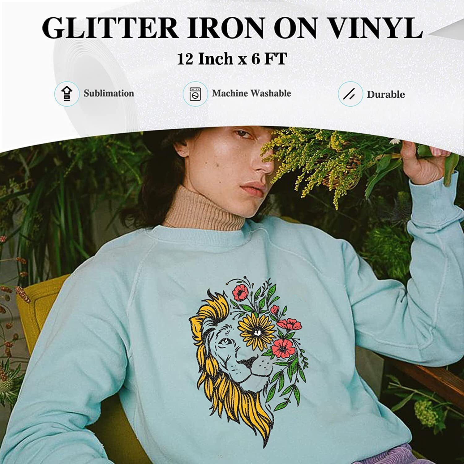 HTVRONT White 10" x 6FT Glitter Heat Transfer Vinyl Iron on HTV Vinyl for Cutting Machine T-shirt