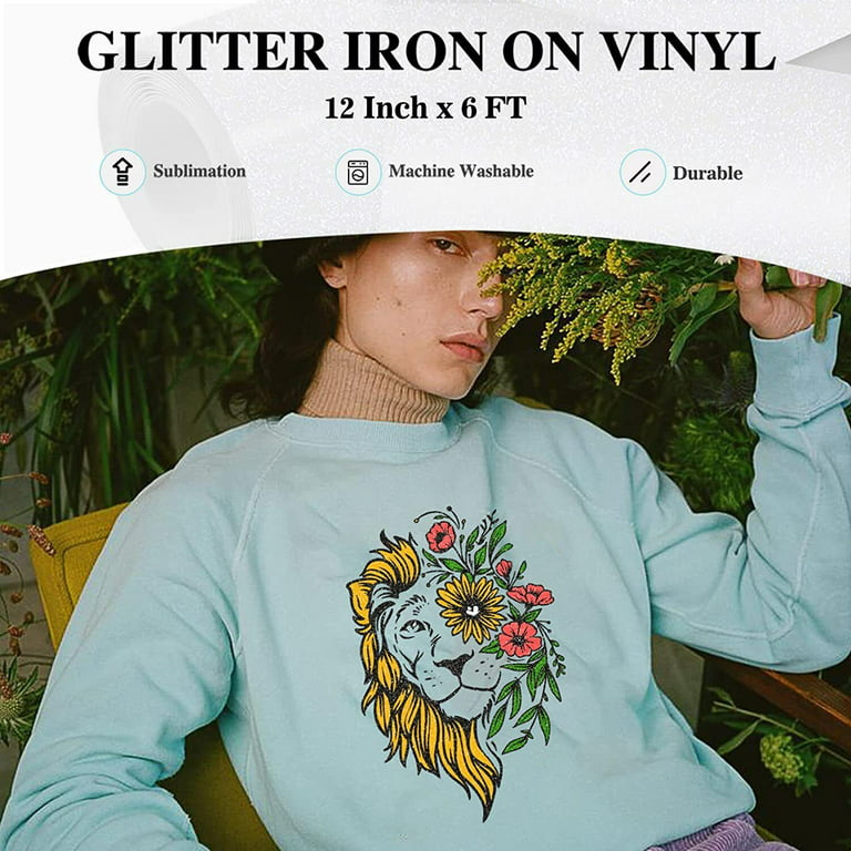 HTVVETUR White Glitter Heat Transfer Vinyl Iron on Vinyl - 12 x 6ft HTV  Vinyl for Shirts