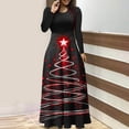 thumbnail image 2 of Women's Christmas Cocktial Dress Long Sleeve Crewneck Snowflare Graphic A Lined Skirt for Party Red-2 S, 2 of 4