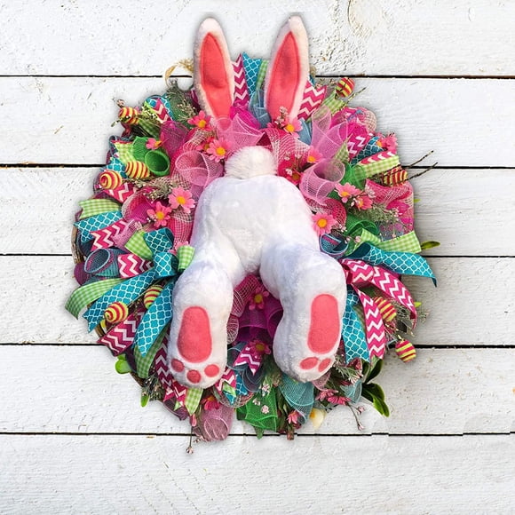Easter Bunny Wreath Door Decorations Bunny Butt and Ears Wreath, Spring Wreath Easter Garland Easter Wreaths for Front Door Rabbit Wreath Easter Bunny Decor Outdoor Indoor Easter Decorations --