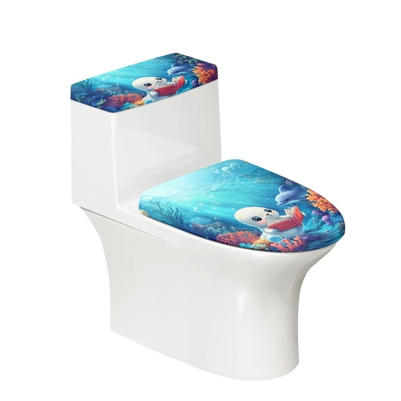 HELLHERO Cartoon Seal Motif Bathroom Toilet Lid Cover Easy to Clean for Gift Stays in Place Bathroom Seat Covers