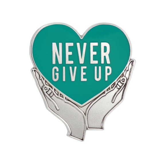 PinMart's Never Give Up Teal Awareness Heart Enamel Silver Lapel Pin - 50 Pack