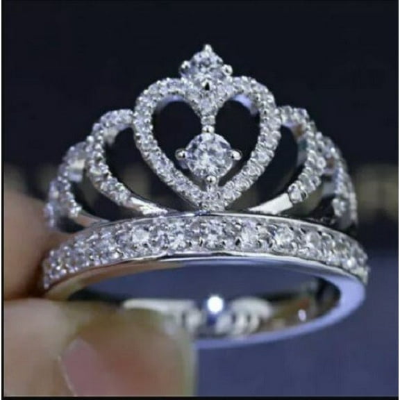 2Ct Lab-Created Diamond Princess Crown Engagement Ring 14k White Gold Plated