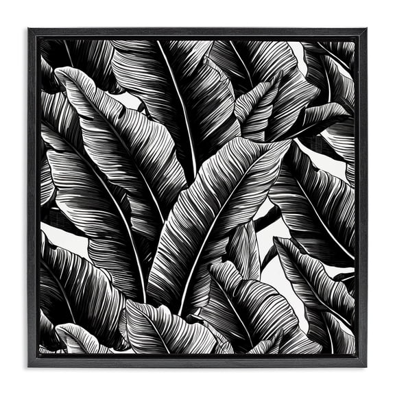 Stupell Industries Tropical Black Bold Fronds Black Floating Frame Canvas Art, 18 x 18, by Walker Noble