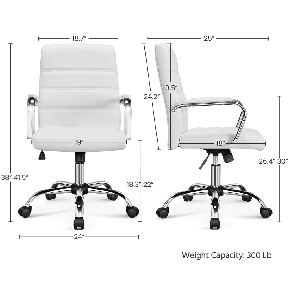 Yaheetech Mid-Back PU Leather Adjustable Office Chair with Arms, White