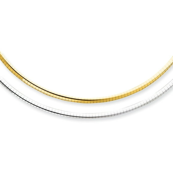 14k 3mm Reversible White & Yellow Domed Omega Necklace in 14k Yellow Gold