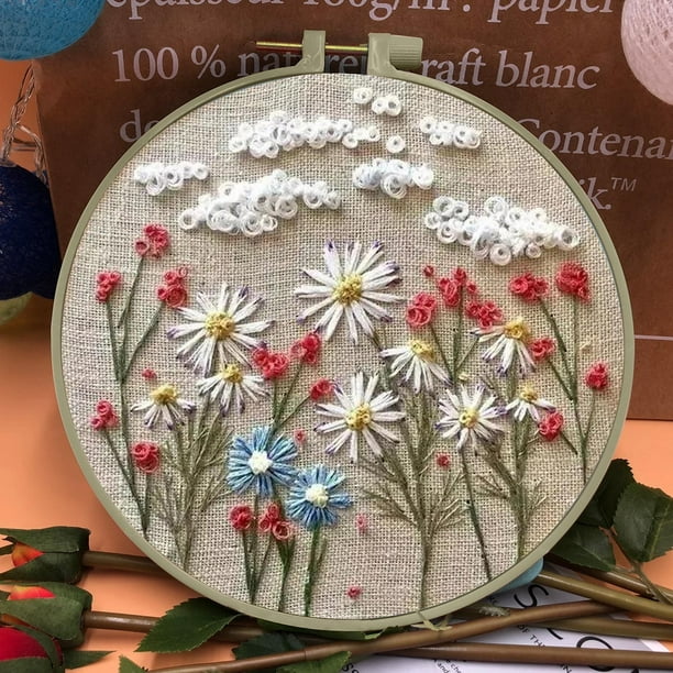 Kit de Bordado de Flores para Principiantes, Paquete de Materiales para Bordado a Mano para Principiantes (Base 0).